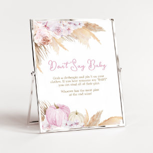 Roze Boho pompoen Baby shower zeg geen Baby Poster