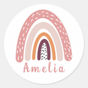 Roze Boho Rainbow met persoonlijke naam Ronde Sticker