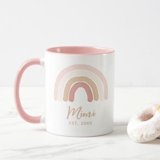 Roze Boho Rainbow Mimi Vastgestelde Moederdag Mok (Met donut)