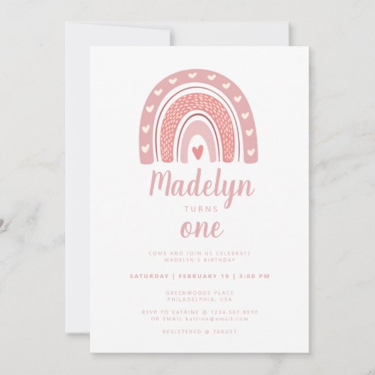 Roze Boho Rainbow Pattern First Birthday Kaart (Voorkant)