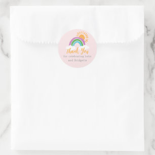  Roze Boho Regenboog Baby shower Favoriet Ronde Sticker