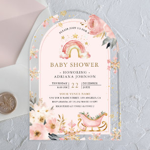 Roze Boho Regenboog Winter Boog Babyshower Acryl Uitnodigingen