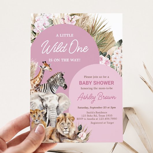 Roze Boho Safari Baby shower Kaart