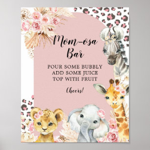 Roze Boho Safari Party Dieren Meisje Mom-osa Bar Poster