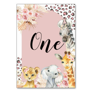 Roze Boho Safari Party Dieren Meisje Tafelnummer