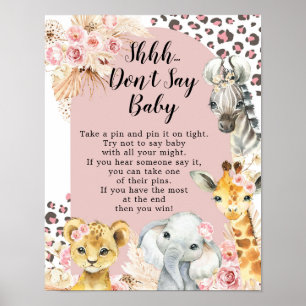 Roze Boho Safari Party Dieren Meisje Zeg niet Baby Poster