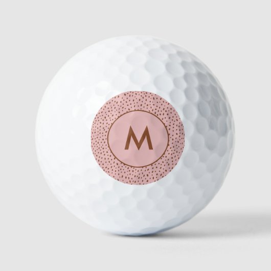 Roze & Boho Terracotta Bruin Stippen Monogram Golfballen (Voorkant)