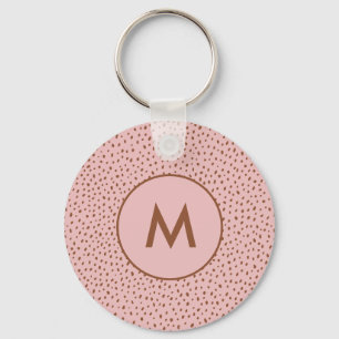 Roze & Boho Terracotta Bruin Stippen Monogram Sleutelhanger