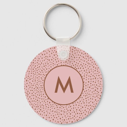 Roze & Boho Terracotta Bruin Stippen Monogram Sleutelhanger (Voorkant)