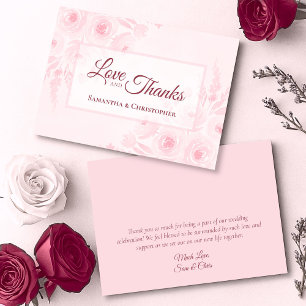 Roze Boho Waterverf Bloemige Liefde & Dank Trouwda Bedankkaart