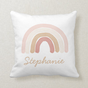 Roze Boho Waterverf Rainbow-naam Kussen
