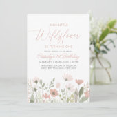 Roze Boho Wildflower 1e Verjaardag Kaart (Staand voorkant)