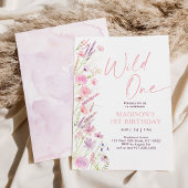 Roze Boho Wildflower eerste verjaardag Kaart