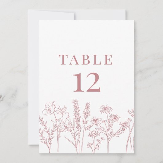 Roze Boho Wildflower Tafel Kaart Nummer (Voorkant)