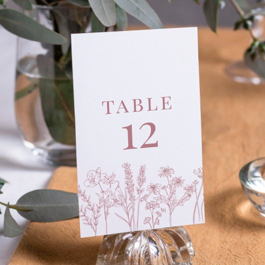 Roze Boho Wildflower Tafel Kaart Nummer