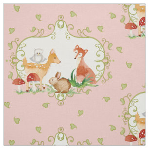 Roze Boho Woodsy Deer Fox Owl Baby Girl Nursery Stof