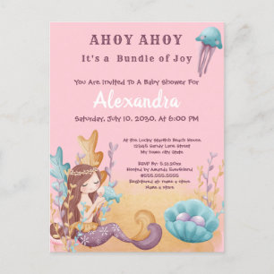 Roze Boho Zeemeermin, Onder het Zee Meisje Baby sh Uitnodiging Briefkaart