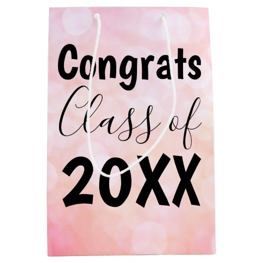 Roze Bokeh Congrats Afstuderen Gift Bag Medium Cadeauzakje (Voorkant)