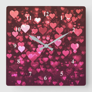Roze Bokeh Hearts Digital Background Wallpaper Vierkante Klok