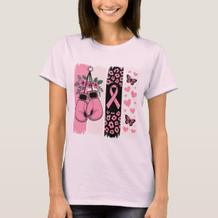 Roze Bokshandschoenen & Luipaard Print Borstkanker T-shirt
