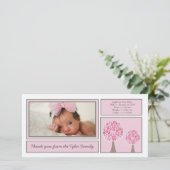 Roze bomen Baby Girl Hartelijk dank Bedankkaart (Staand voorkant)