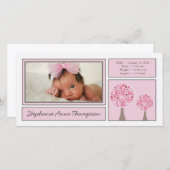 Roze Bomen Baby Meisje Geboorteaankondiging PhotoC Aankondiging (Voorkant / Achterkant)
