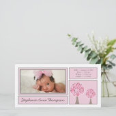 Roze Bomen Baby Meisje Geboorteaankondiging PhotoC Aankondiging (Staand voorkant)