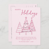 Roze bomen Hand getrokken Doodle Whimsy Kerstmis Feestdagenkaart (Voorkant / Achterkant)