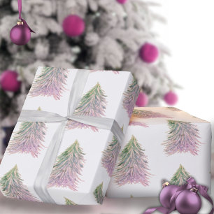 Roze Bomen Watercolor Kerstvakantie Cadeaupapier