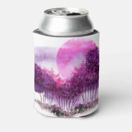 Roze Bomen: Waterverf Landschap Silhouet. Blikjeskoeler (Blikje Achterkant)