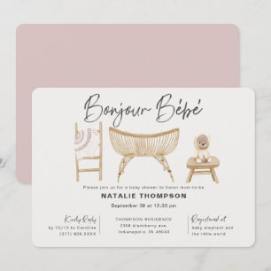 Roze Bonjour Bebe Baby shower Kaart