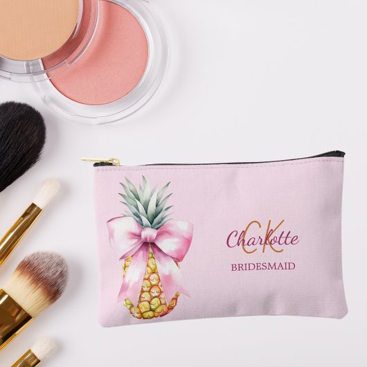 Roze boog ananas tropisch monogram bruidsmeisje etui