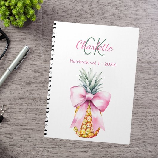 Roze boog ananas tropisch monogram notitieboek