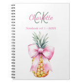Roze boog ananas tropisch monogram notitieboek (Voorkant)