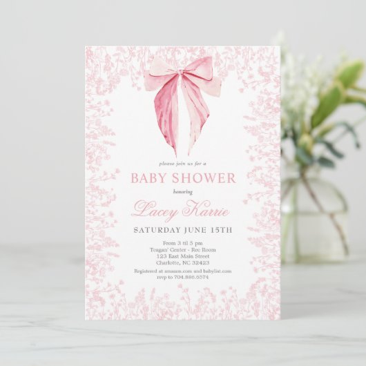 roze boog Baby shower uitnodiging (Staand voorkant)