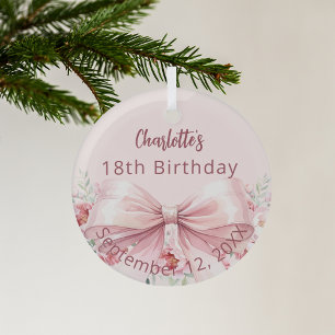 Roze boog bloemen verjaardag glas ornament