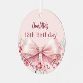 Roze boog bloemen verjaardag metalen ornament (Voorkant links)