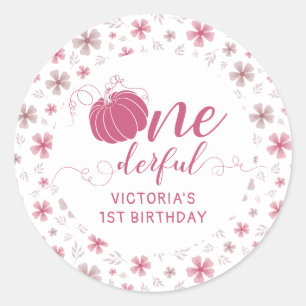 ROZE BOOG & BOOG HERFST POMPOEN BLOEMEN VERJAARDAG RONDE STICKER