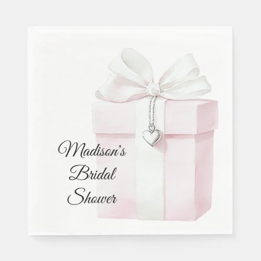 Roze Boog Cadeau Hart Charme Bruidsdouche Servet (Voorkant)