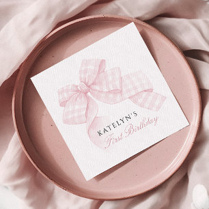 Roze boog eerste verjaardag servet