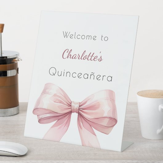 Roze boog elegant Quinceanera welkom Reclamebord Met Voetstuk (Insitu)