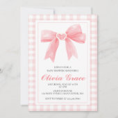 Roze boog en gingham preppy baby shower kaart (Voorkant)