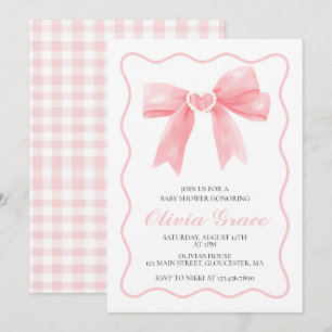 Roze boog en gingham preppy baby shower kaart