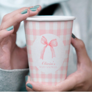 Roze boog en gingham preppy baby shower papieren bekers