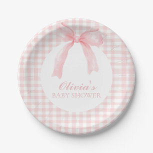 Roze boog en gingham preppy baby shower papieren bordje