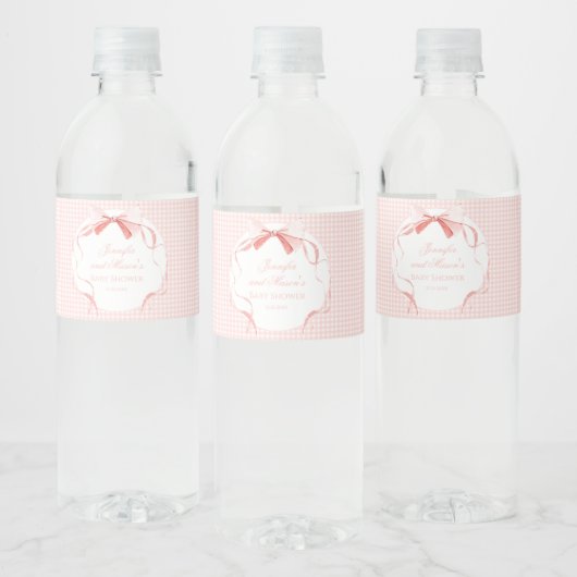 Roze boog gingham baby shower waterflesetiketten waterfles etiket (Flessen)
