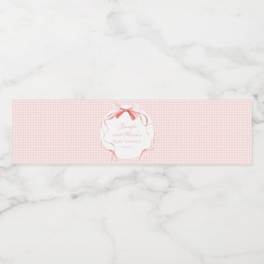 Roze boog gingham baby shower waterflesetiketten waterfles etiket (Enkel label)