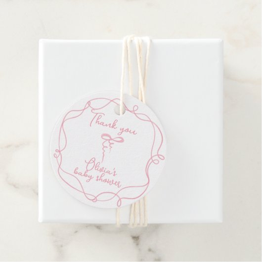 Roze boog golvende lijst elegante meisjesdouche da bedankjes labels (In situ)