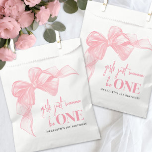 Roze Boog Meisjes 1e Verjaardag Bedankzakje