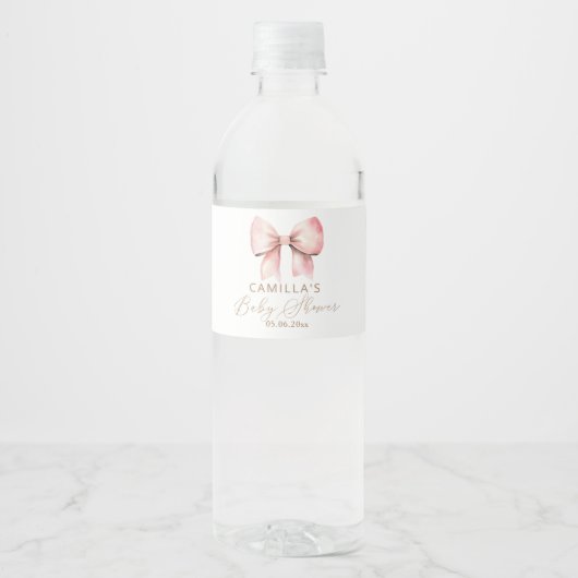 Roze boog minimalistisch meisje Baby shower Waterfles Etiket (Voorkant)